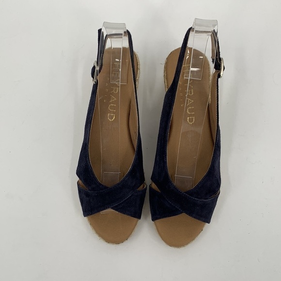 Heyraud slingback espadrille sandal navy blue suede wedge jute platform 37 6 - Picture 4 of 7